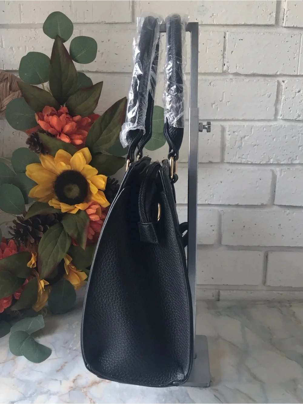 Beverly Hills Polo Club Black Pebbled Satchel with Shoulder Strap NEW